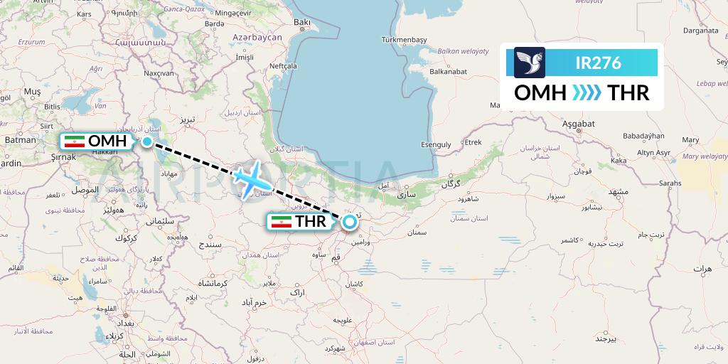 IR276 Iran Air Flight Map: Urmia to Tehran