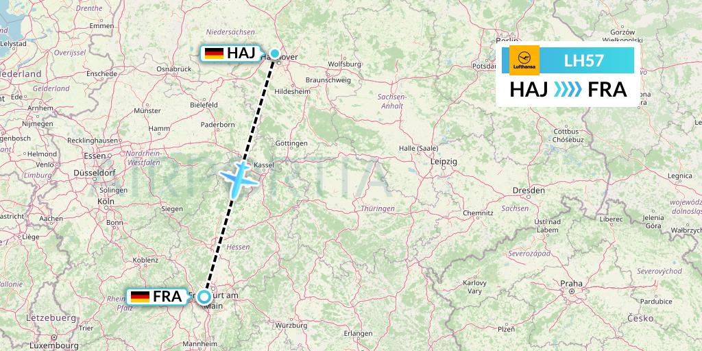 LH57 Lufthansa Flight Map: Hannover to Frankfurt