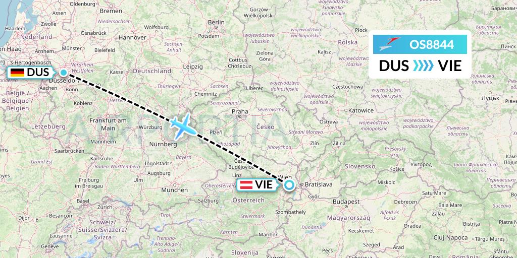 OS8844 Austrian Airlines Flight Map: Dusseldorf to Vienna