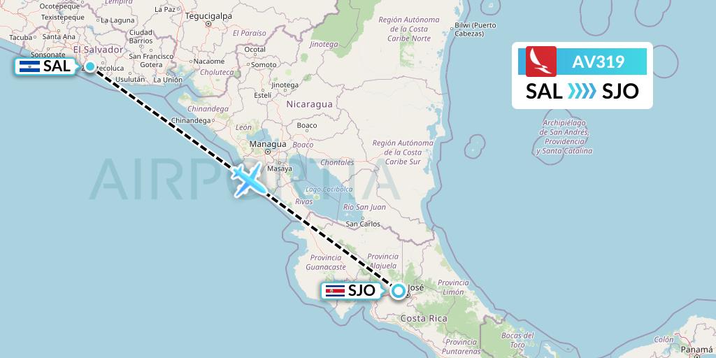 AV319 Avianca Flight Map: San Salvador to San Jose