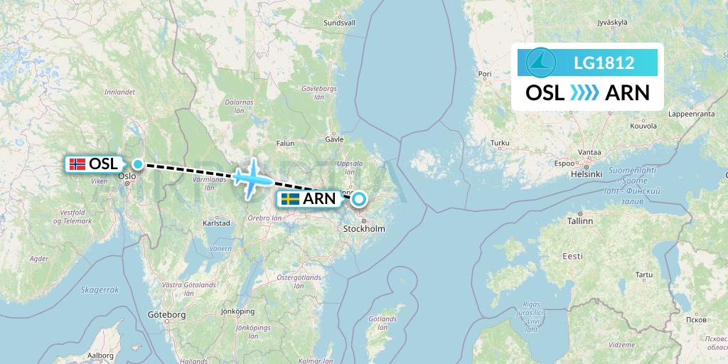 LG1812 Luxair Flight Map: Oslo to Stockholm