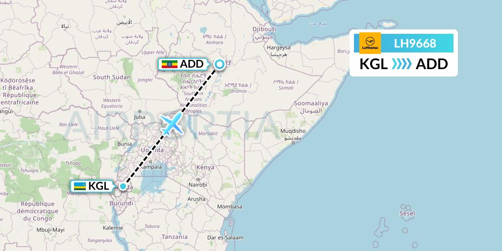 LH9668 Lufthansa Flight Map: Kigali to Addis Ababa