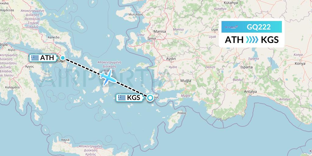 GQ222 Sky Express (Greece) Flight Map: Athens to Kos