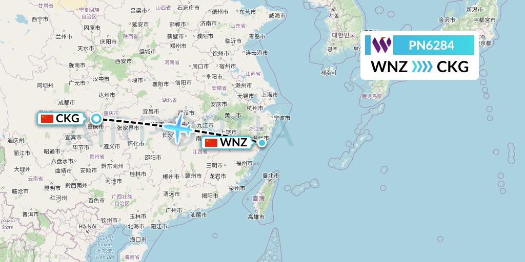 PN6284 China West Air Flight Map: Wenzhou to Chongqing