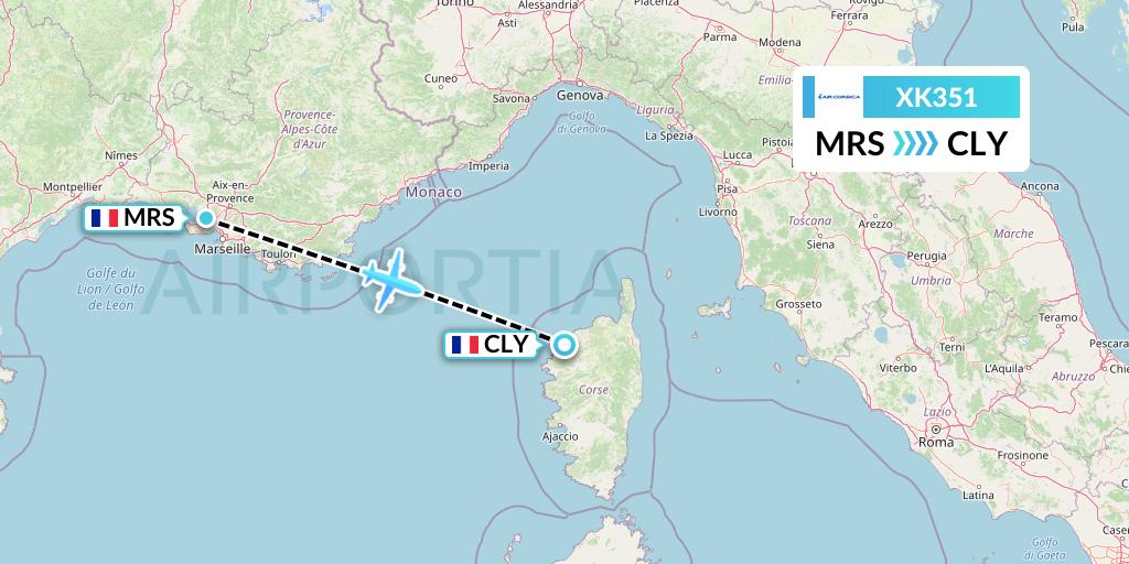 XK351 Air Corsica Flight Map: Marseille to Calvi