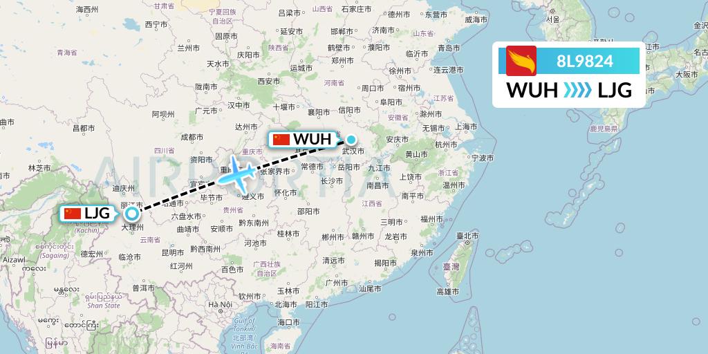 8L9824 Lucky Air Flight Map: Wuhan to Lijiang