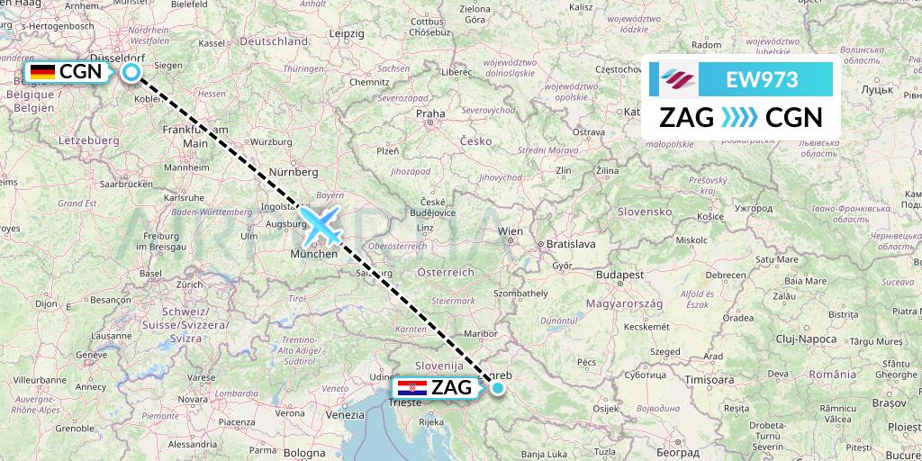 EW973 Eurowings Flight Map: Zagreb to Cologne