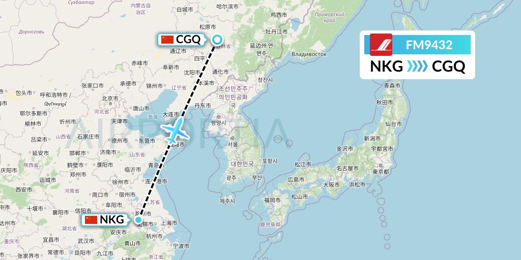 FM9432 Shanghai Airlines Flight Map: Nanjing to Changchun