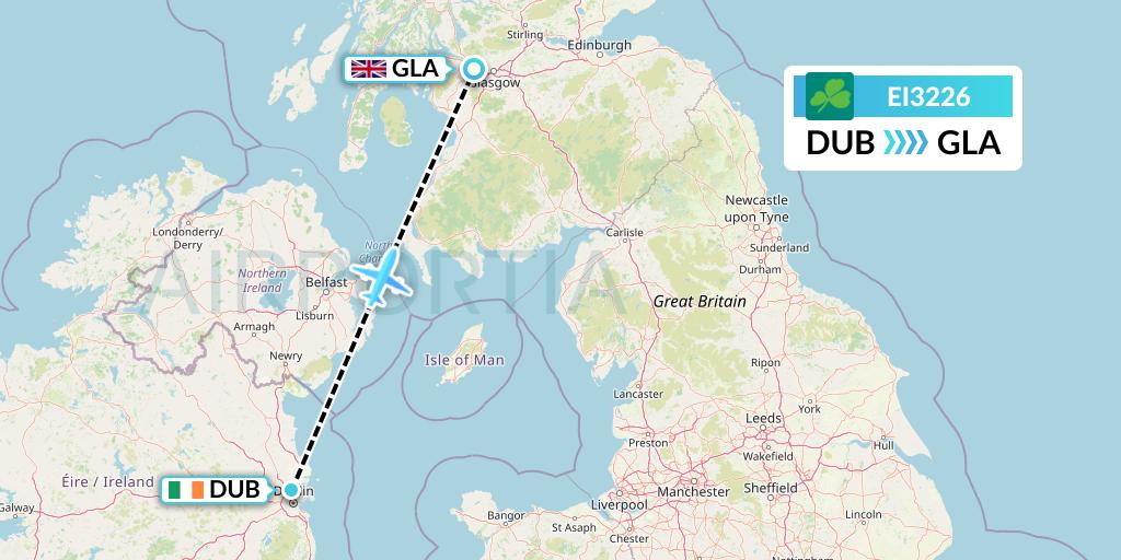 EI3226 Aer Lingus Flight Map: Dublin to Glasgow