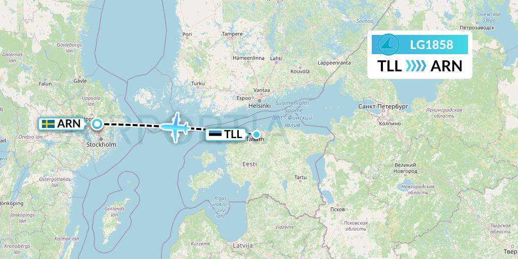 LG1858 Luxair Flight Map: Tallinn to Stockholm