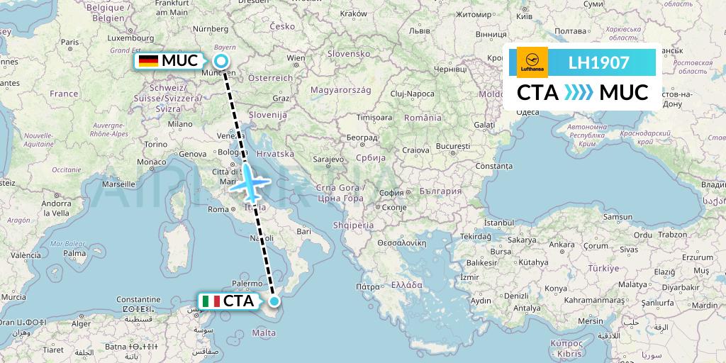 LH1907 Lufthansa Flight Map: Catania to Munich