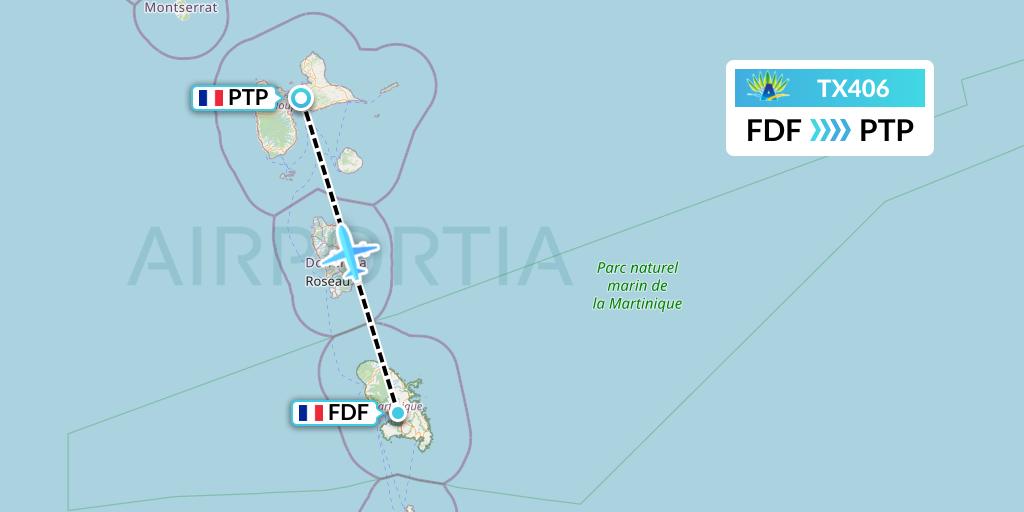 TX406 Air Caraibes Flight Map: Fort-de-France to Pointe-a-Pitre