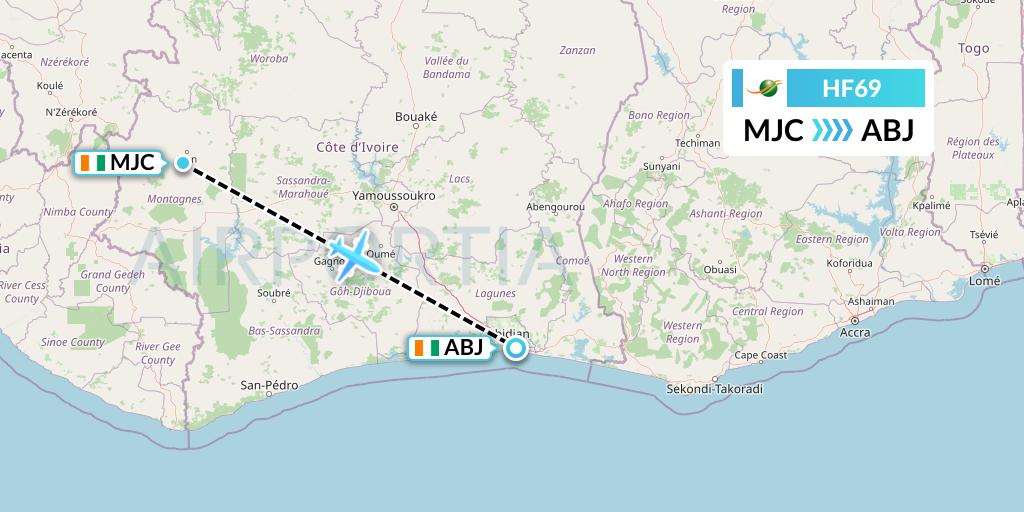 HF69 Flight Status Air Cote d'Ivoire Ivory Coast to Abidjan (VRE69)