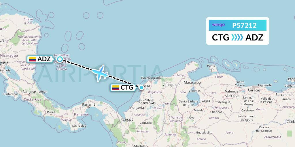 P57212 Copa Airlines Colombia Flight Map: Cartagena to San Andres Island