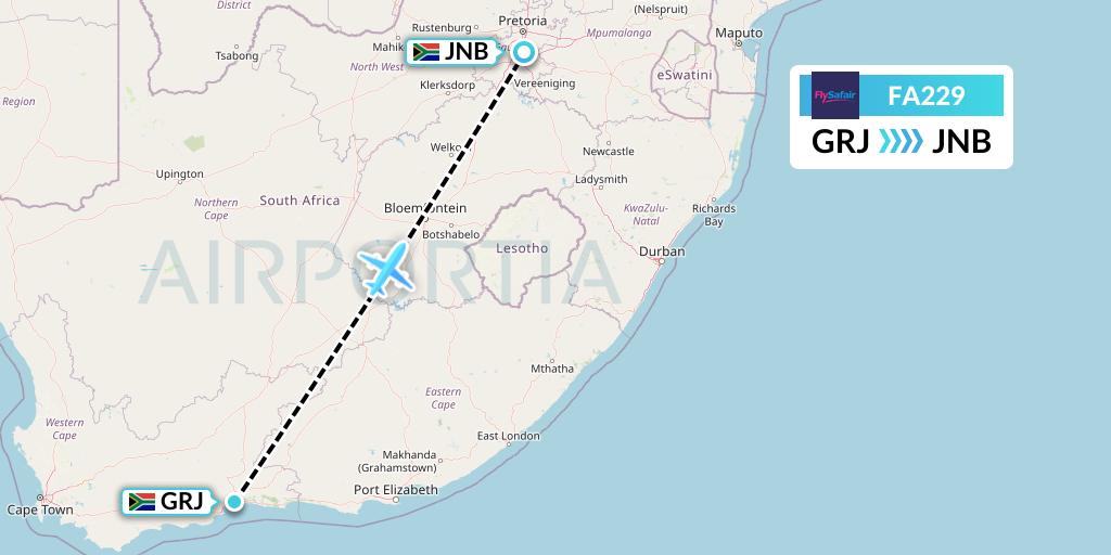 FA229 Safair Flight Map: George to Johannesburg