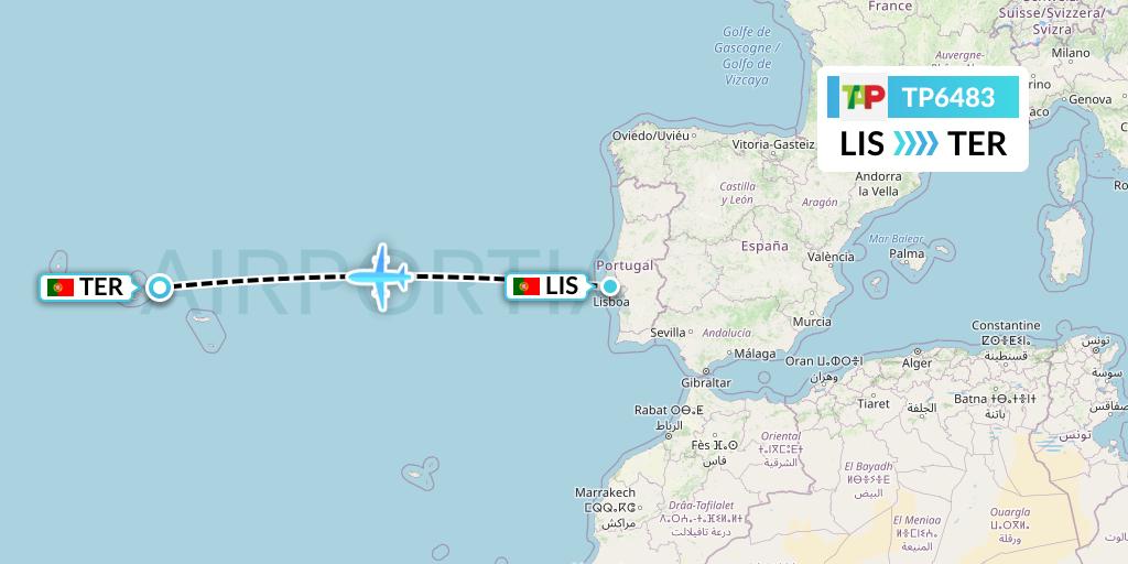 TP6483 TAP Portugal Flight Map: Lisbon to Lajes