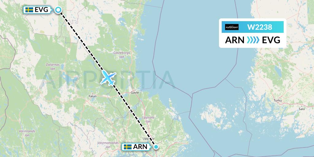 W2238 Flex Flight Flight Map: Stockholm to Sveg