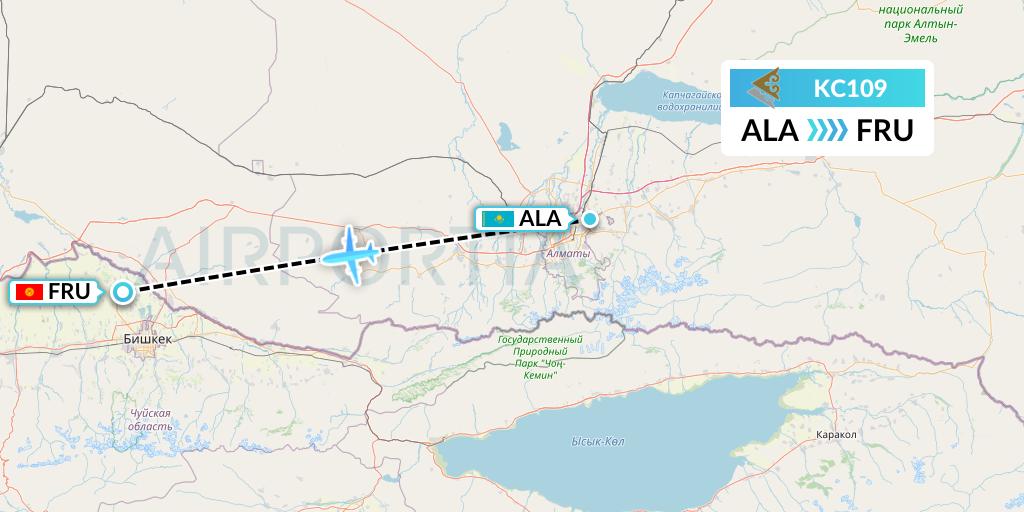 KC109 Air Astana Flight Map: Almaty to Bishkek