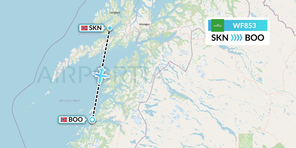 WF853 Wideroe Flight Map: Stokmarknes to Bodo