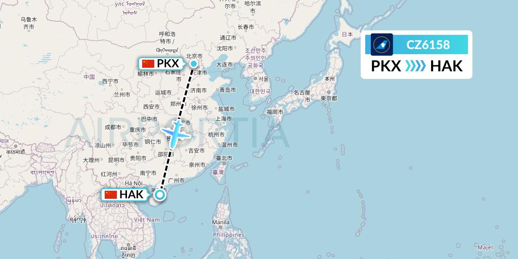 CZ6158 China Southern Airlines Flight Map: Beijing to Haikou