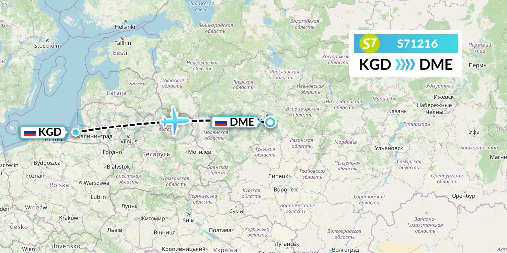S71216 S7 Airlines Flight Map: Kaliningrad to Moscow
