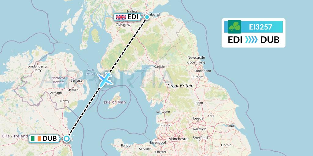 EI3257 Aer Lingus Flight Map: Edinburgh to Dublin