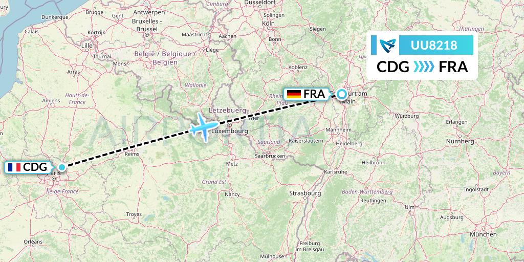 UU8218 Air Austral Flight Map: Paris to Frankfurt