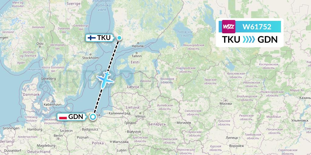 W61752 Wizz Air Flight Map: Turku to Gdansk