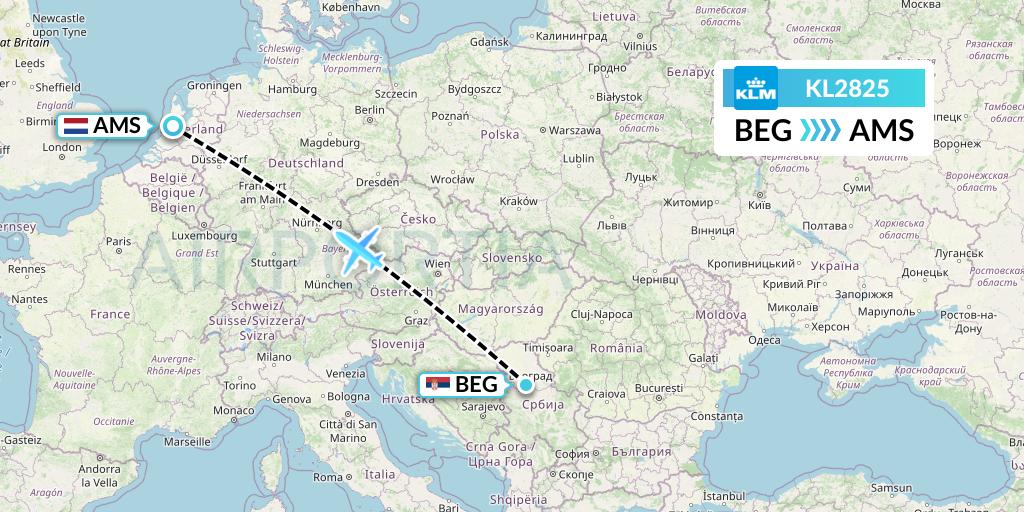 KL2825 KLM Flight Map: Belgrade to Amsterdam