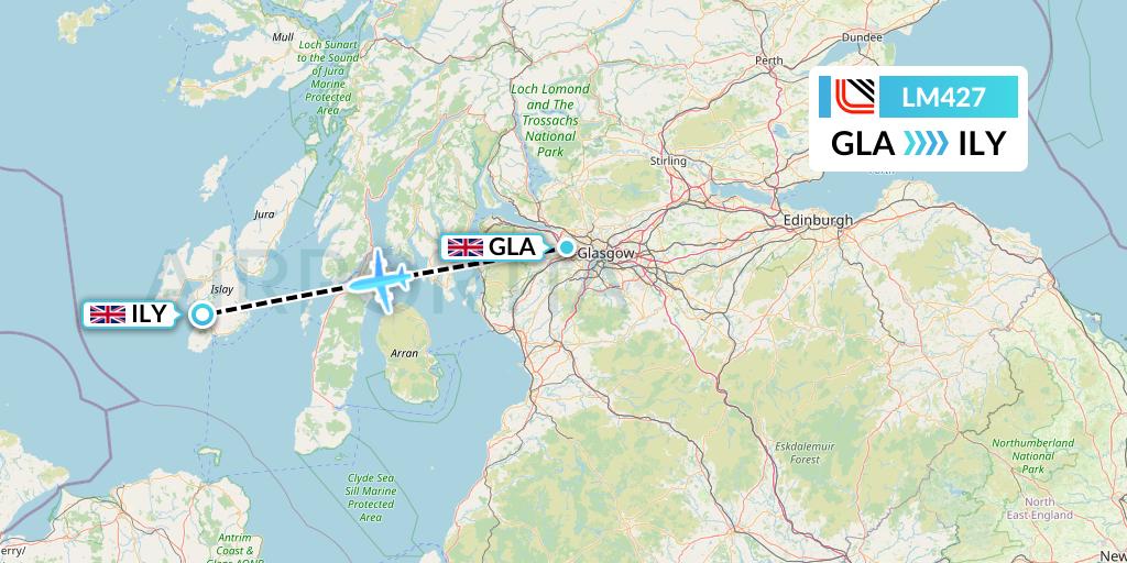 LM427 Loganair Flight Map: Glasgow to Islay