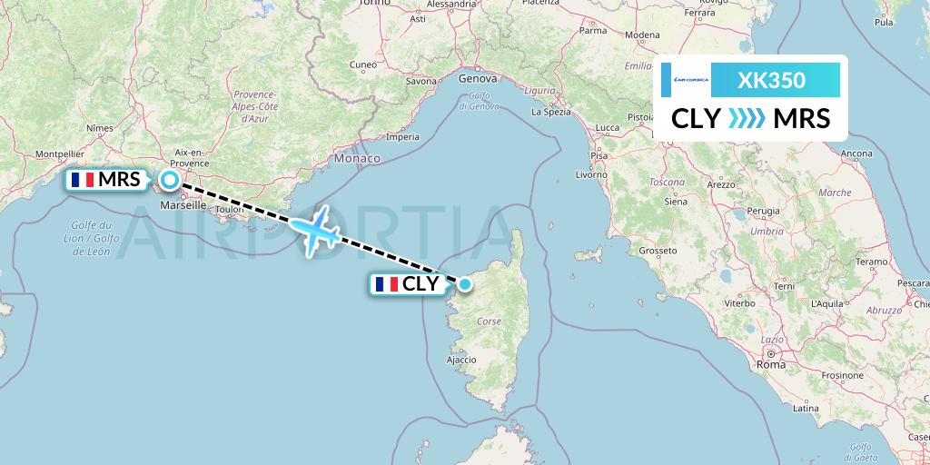 XK350 Air Corsica Flight Map: Calvi to Marseille