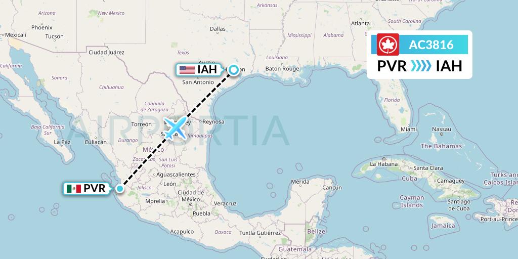 AC3816 Air Canada Flight Map: Puerto Vallarta to Houston