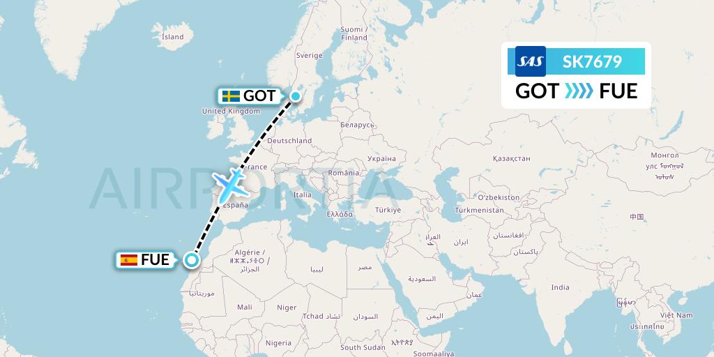 SK7679 SAS Flight Map: Gothenburg to Fuerteventura