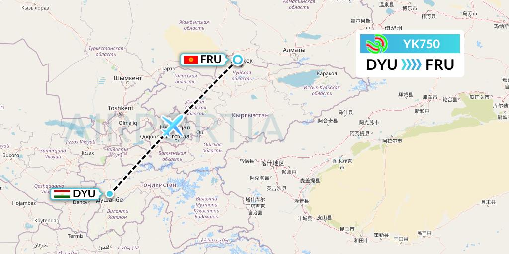 YK750 Avia Traffic Flight Map: Dushanbe to Bishkek