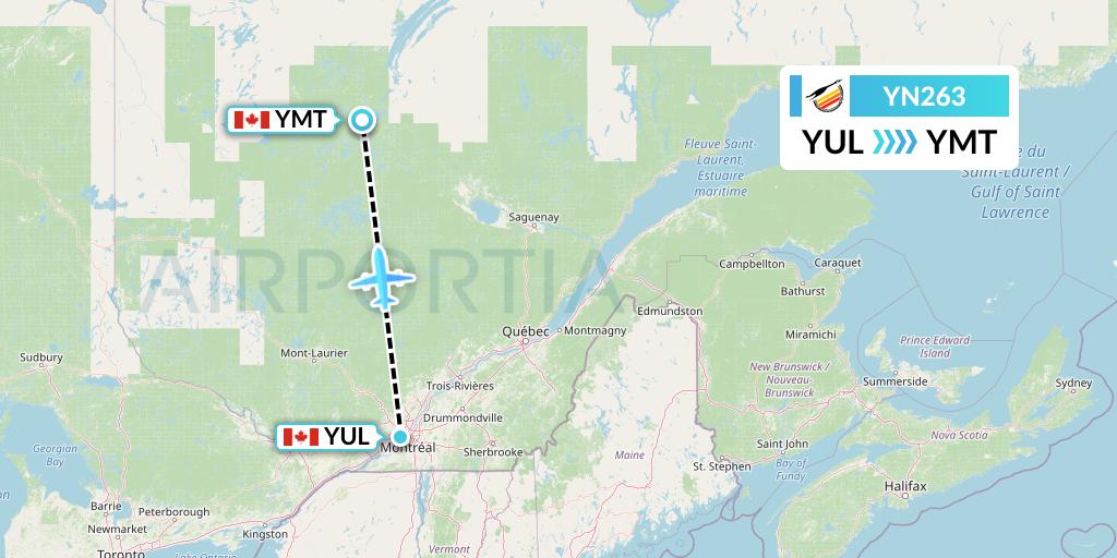 YN263 Air Creebec Flight Map: Montreal to Chibougamau