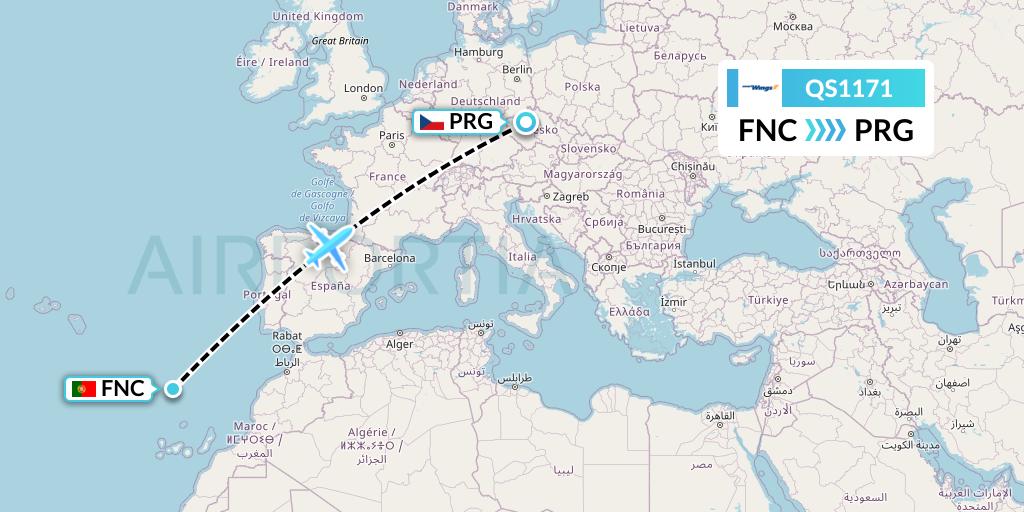 QS1171 Smartwings Flight Map: Funchal to Prague