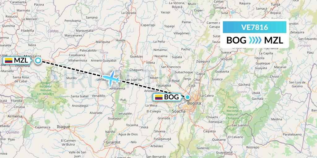 VE7816 Easyfly Flight Map: Bogota to Manizales
