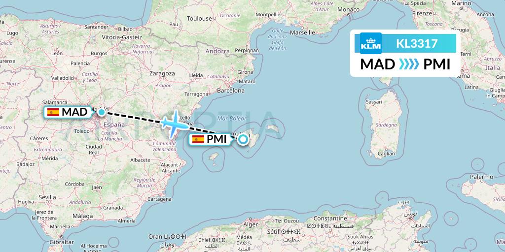 KL3317 KLM Flight Map: Madrid to Palma de Mallorca