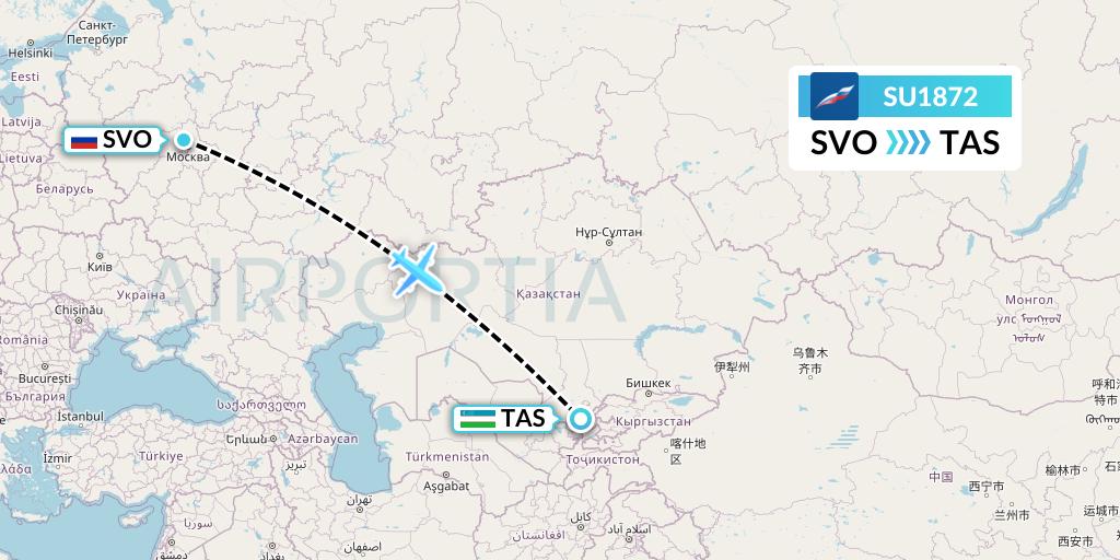 SU1872 Aeroflot Flight Map: Moscow to Tashkent