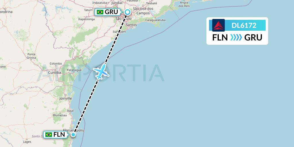 DL6172 Delta Air Lines Flight Map: Florianopolis to Sao Paulo