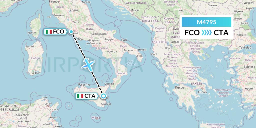 M4795 Mistral Air Flight Map: Rome to Catania
