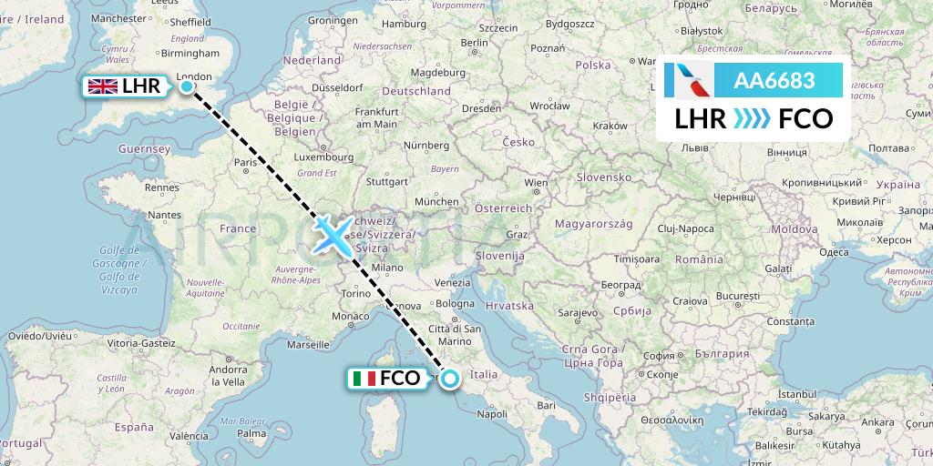 AA6683 American Airlines Flight Map: London to Rome