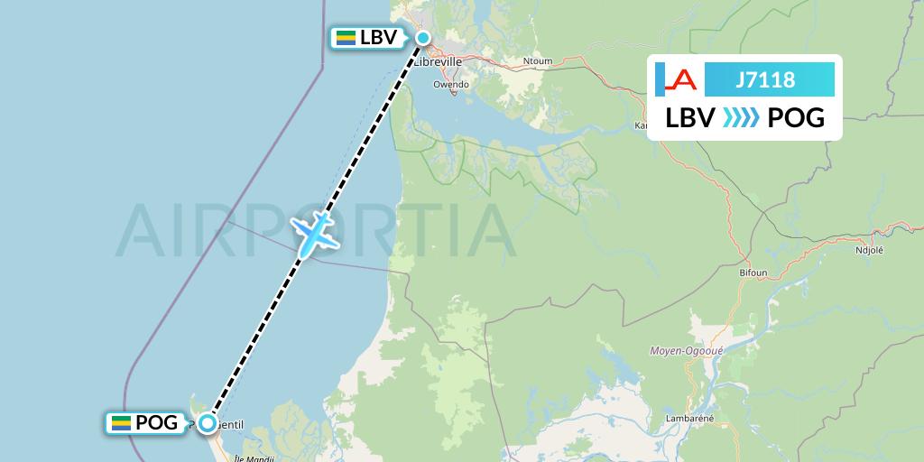 J7118 Afrijet Business Services Flight Map: Libreville to Port Gentil