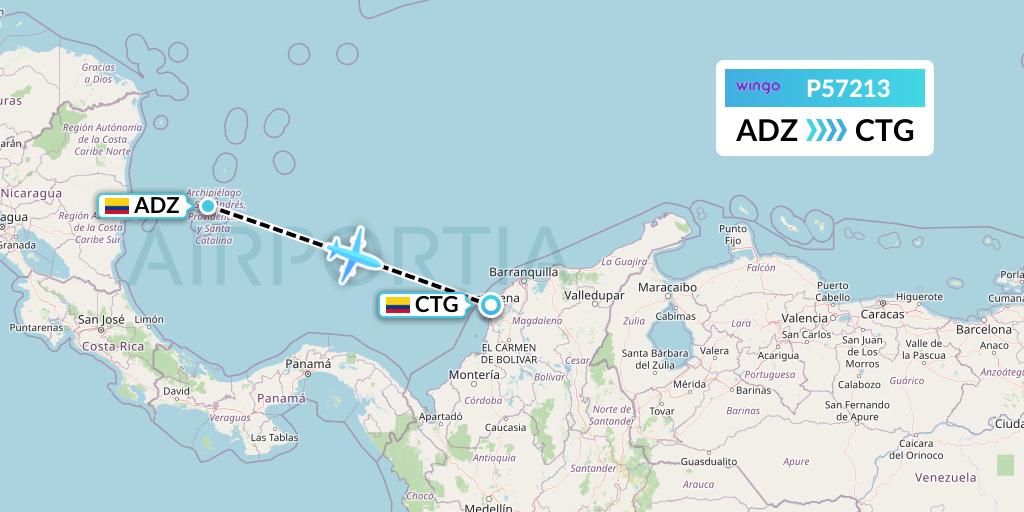 P57213 Copa Airlines Colombia Flight Map: San Andres Island to Cartagena