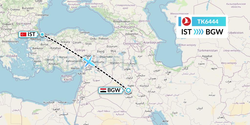 TK6444 Turkish Airlines Flight Map: Istanbul to Baghdad