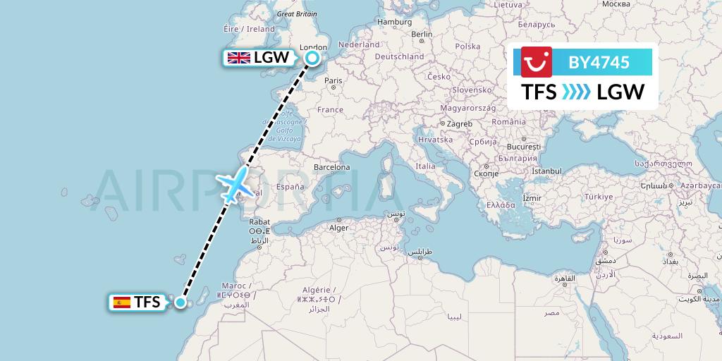 BY4745 TUI Airways Flight Map: Tenerife to London