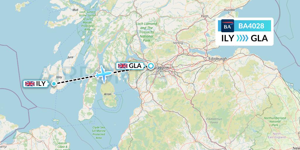 BA4028 British Airways Flight Map: Islay to Glasgow