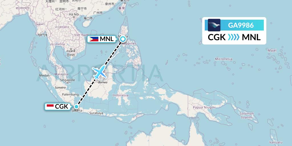 GA9986 Garuda Indonesia Flight Map: Jakarta to Manila