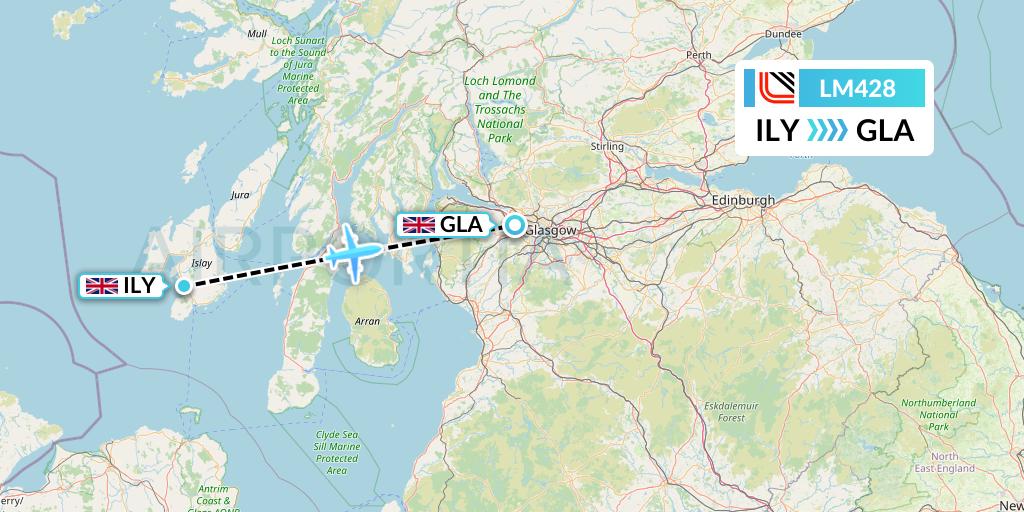 LM428 Loganair Flight Map: Islay to Glasgow