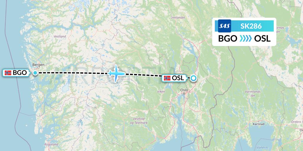 SK286 SAS Flight Map: Bergen to Oslo